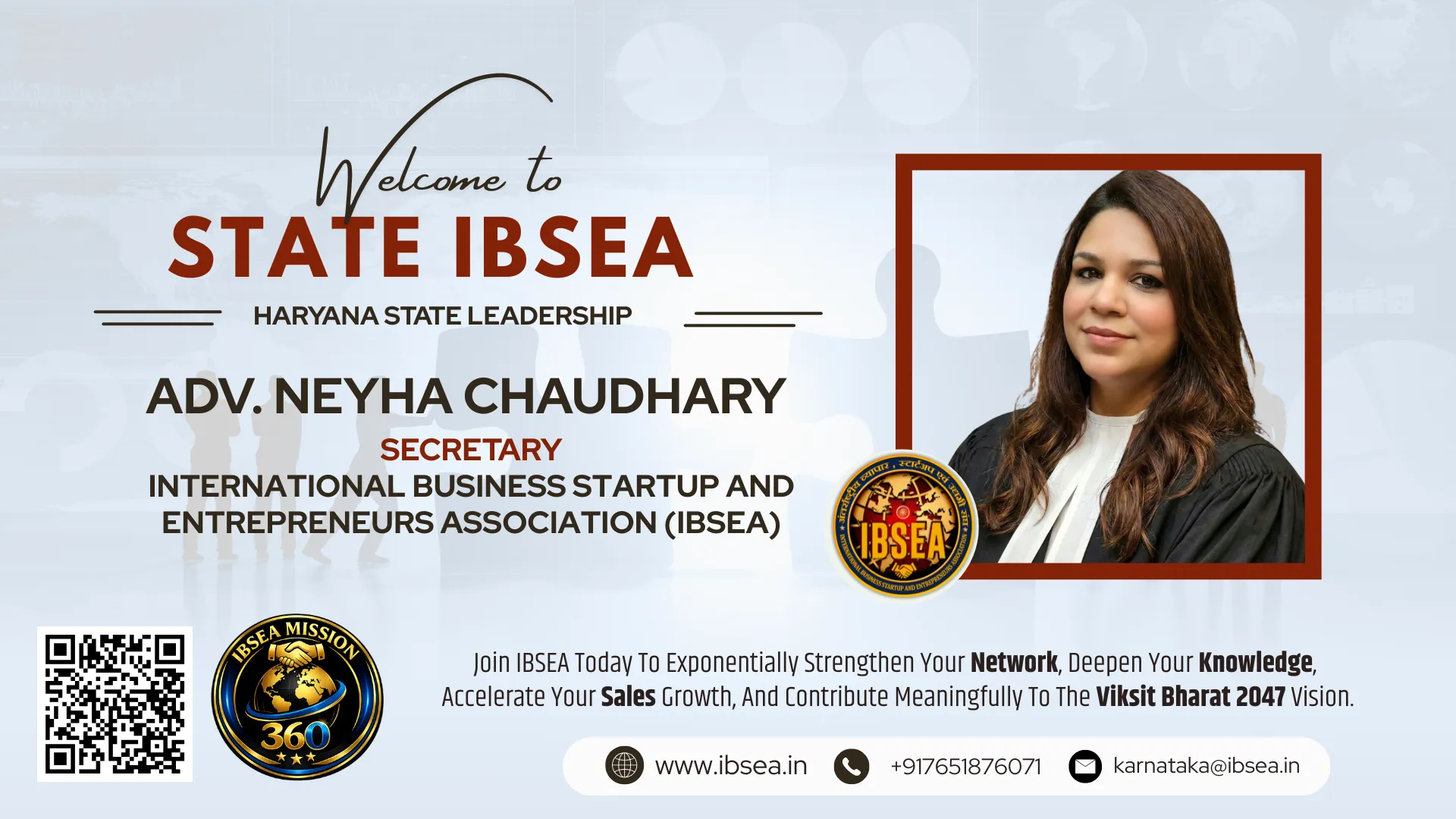 Adv. Neyha Chaudhary has been appointed as Secretary - Haryana state for IBSEA.